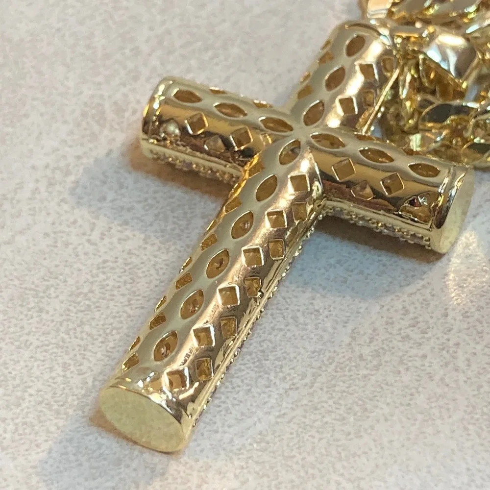 Gold Tone Iced Out Crucifix Cross Pendant Necklace Mens 23